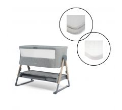 Mamas & Papas Lua Bedside Crib Bundle with Mattress Protector & Fitted Sheets - Stripe / Grey