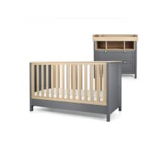 Mamas & Papas Harwell 2 Piece Baby CotBed Set with Dresser Changer - Grey/Oak