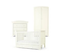 Mamas & Papas Mia 3 Piece Cotbed, Dresser Changer & Wardrobe Set - Pure White