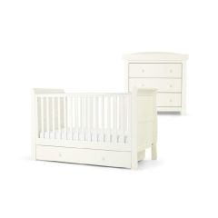 Mamas & Papas Mia 2 Piece Cotbed & Dresser Changer Set - Pure White