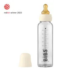 BIBS Baby Glass Bottle Complete Set Latex 225ml - Ivory