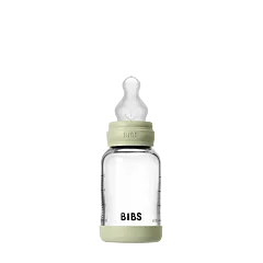 BIBS Glass Baby Bottle Round Silicone 1Pack 120ml Slow Flow Sage