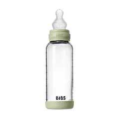 BIBS Glass Baby Bottle Round Silicone 1Pack 240ml Medium Flow Sage