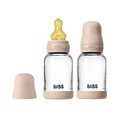 BIBS Glass Baby Bottle Round Latex 2 pack 120 ml Slow Flow Blush