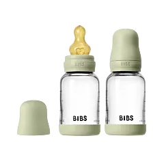 BIBS Glass Baby Bottle Round Latex 2 pack 120 ml Slow Flow Sage
