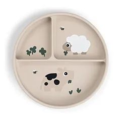 Done By Deer Silicone Stick and Stay Compartment Plate Tiny Farm - Sand 