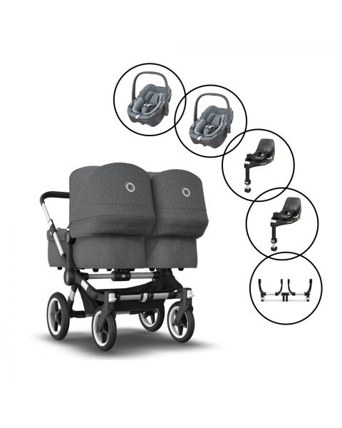 Bugaboo Donkey 3 Twin Travel system with 2 x Maxi -Cosi Pebble 360 car seats &  2x Family 360 bases 