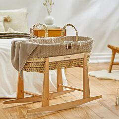 Little Green Sheep Organic Knitted Moses Basket Truffle & Natural Rocking Stand