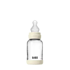 BIBS Glass Baby Bottle Round Silicone 1Pack 120ml Slow Flow Ivory