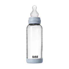 BIBS Glass Baby Bottle Round Silicone 1Pack 240ml Medium Flow Blush