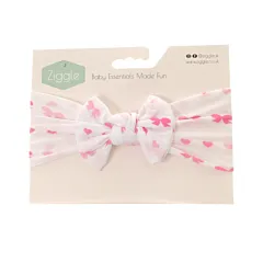 Ziggle Pink and White Hearts Bow Turban Headband