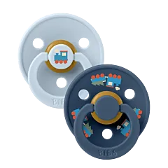 BIBS Colour Holiday Train Pacifiers 2 Pack - Baby Blue/Steel Blue
