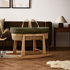 Organic Dimple Quilted Moses Basket, Mattress & Natural Rocking Stand Juniper