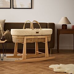 Little Green Sheep Organic Dimple Quilted Moses Basket & Rocking Stand - Linen