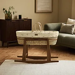 Little-Green-Sheep-Organic-Quilt-Moses-Basket-Mattress-Walnut-Rocking-Stand-Leaves-Bella-Baby 